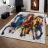 Painting of three horses running in the same direction area rugs carpet