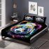 Panda portrait white fur with black and rainbow accents bedding set