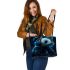 Panda wearing headphones leather tote bag