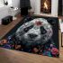 Panda with black and white fur and colorful floral area rugs carpet