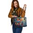 Parrots and dream catcher leather tote bag