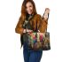 Parrots and dream catcher leather tote bag