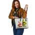 Pigs and yellow grinchy smile toothless like leather tote bag
