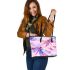 Pink dragonfly pattern vibrant watercolor leather tote bag