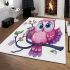 Pink owl on a pure white background with cute big eyes area rugs carpet