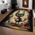 Playful black cat with red apple area rugs carpet