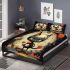 Playful black cat with red apple bedding set