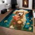 Playful innocence golden retriever with flower area rugs carpet