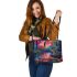 Psychedelic cartoon with neon pastel colors leaather tote bag