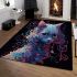 Psychedelic cat relaxing on colorful couch area rugs carpet