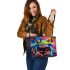 Psychedelic cute frog colorful vibrant trippy oil painting leaather tote bag