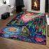 Psychedelic frog sits on the edge of an enchanted pond in the forest area rugs carpet