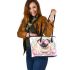 Pug puppy with pink heart sunglasses leather tote bag