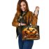 pumpkin grinchy smile and dogs show 3D Leather Tote Bag
