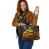 pumpkin grinchy smile and eat bread show Leather Tote Bag