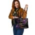 Purple and gold dragonflies leather tote bag