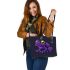 Purple frog with bright green eyes leaather tote bag