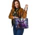 purple grinchy with black sunglass and dancing rabbit Reindeer Leather Tote Bag