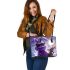 purple grinchy with black sunglass and dancing rabbit Reindeer Leather Tote Bag