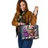 purple grinchy with black sunglass and dancing santaclaus Leather Tote Bag