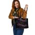 Realistic dragonflies in purple and gold colors leather tote bag