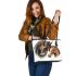 Realistic drawing of a horse and foal in profile leather tote bag