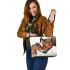 Realistic drawing of an adult horse and foal leather tote bag
