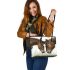 Realistic drawing of an adult horse and foal leather tote bag