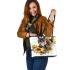 Realistic happy horse with beautiful long hair leather tote bag