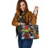 red grinchy smile and dog Leather Tote Bag