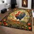 Rooster amid bountiful harvest and floral motifs area rugs carpet