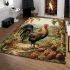 Rooster amidst an orchard illustration area rugs carpet