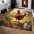 Rooster in a colorful flower field at sunset area rugs carpet