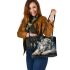 Sad white tiger with dream catcher leather tote bag