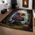 Serene owl in green forest area rugs carpet