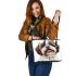 Shih tzu dog clipart illustration leather tote bag