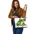 Simple cartoon frog clipart leaather tote bag