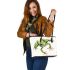 Simple cute cartoon drawing of green frog jumping leaather tote bag