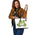 Simple cute clip art of frog leaather tote bag