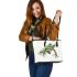 Simple cute green frog jumping leaather tote bag