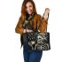 Skeleton king smile and drink coffee and dream catcher leather tote bag