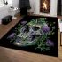 Skull with green frog on top and purple thistle flowers growing area rugs carpet