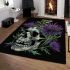 Skull with green frog on top and purple thistle flowers growing area rugs carpet