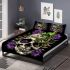 Skull with green frog on top and purple thistles growing bedding set