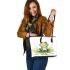 Smiling frog sitting on a pond leaather tote bag