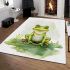 Smiling frog sitting on a pond area rugs carpet