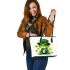 St pansy the frog cute cartoon character leaather tote bag