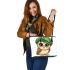 St patricks day cute baby owl with beret leather tote bag