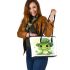 St patrick's day cute cartoon frog wearing leprechaun hat leaather tote bag