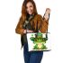 St patrick's day cute frog wearing hat leaather tote bag